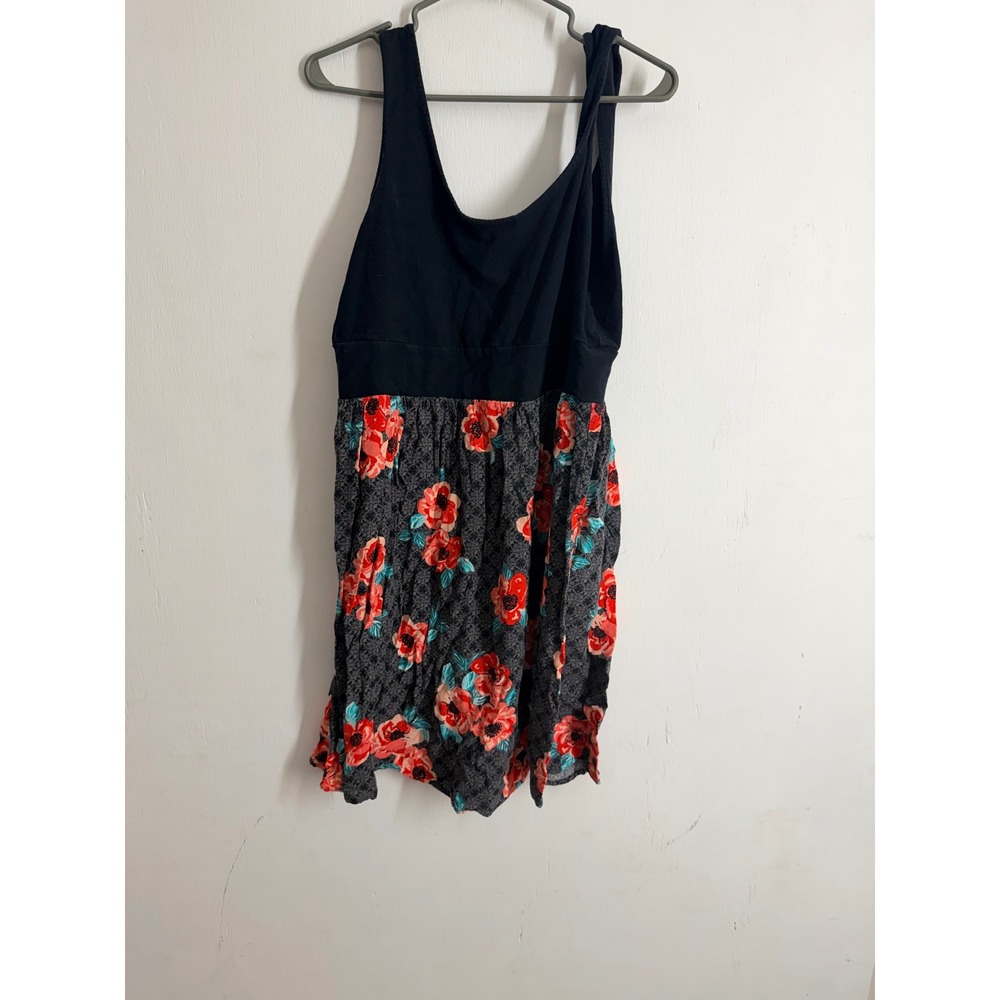 Torrid Black Floral Empire Waist Skater Dress Plus Size 2 Scoop Neck Mini Boho
